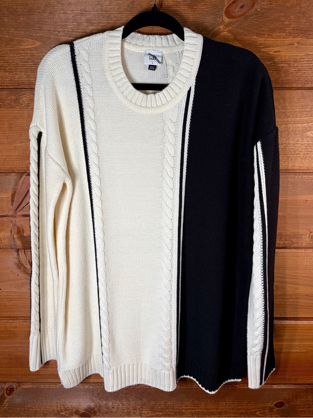 Cabi NWOT Lineup Pullover #4468 Black White Cable Knit Sweater Size Small 💕🖤